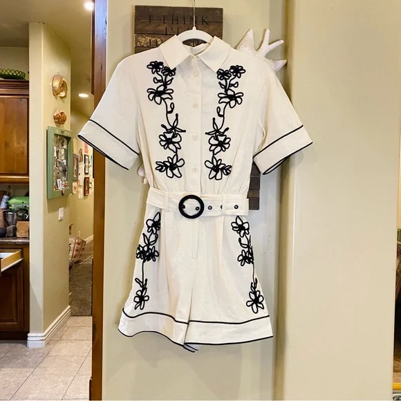 Anthropologie Belle Vere floral embroidered one piece belted romper NWT - Picture 4 of 16